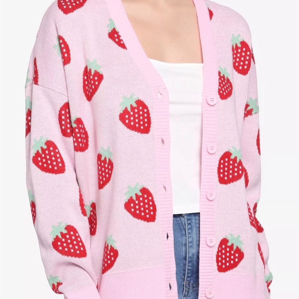 Hot Topic Pink Cardigan with Strawberry Design